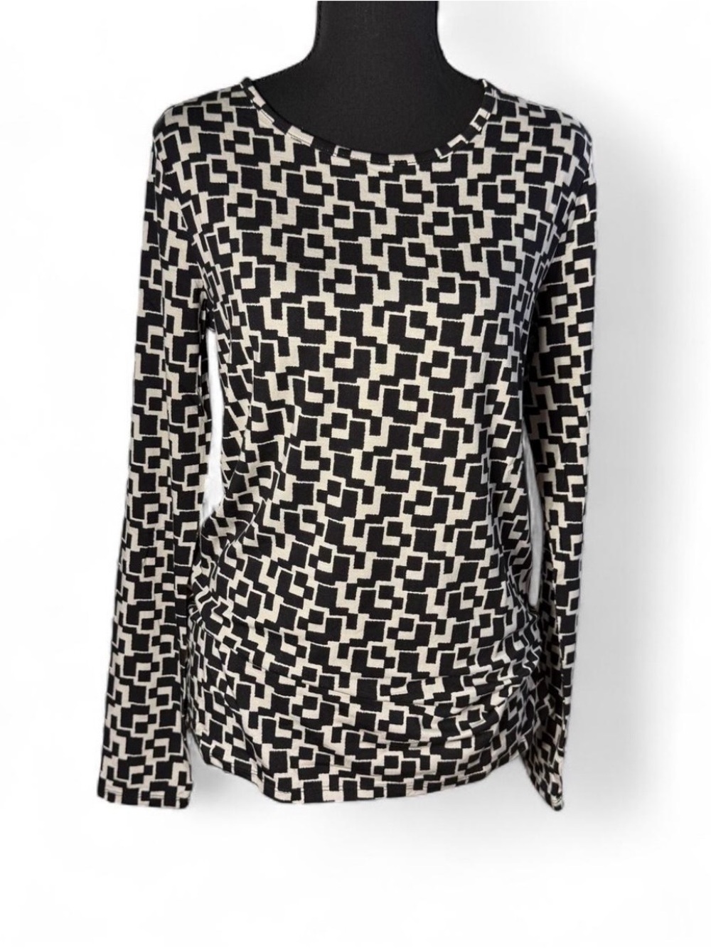 Premise Black and Cream Geometric Long-Sleeve Top